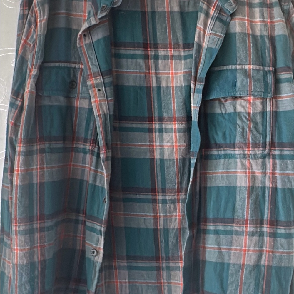 Old Navy Teal and Coral Plaid Button-Up Shirt